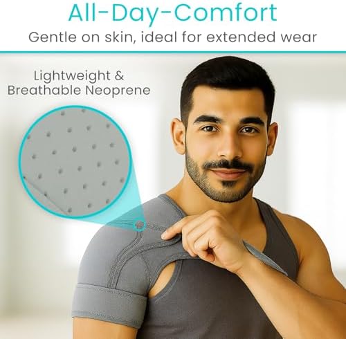 Vive Shoulder Brace for Women & Men - Injury Recovery Compression Support Sleeve - for Rotator Cuff Injuries, Arthritis, Sprain, Dislocation, PT - Targeted Inflammation Pain Relief (Grey, Medium)