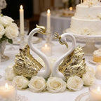Swan Cake Toppers Set with Crown Swan Figurine Creative 2-Piece Cake Decoration for Birthday Wedding Desktop & Car Ornament