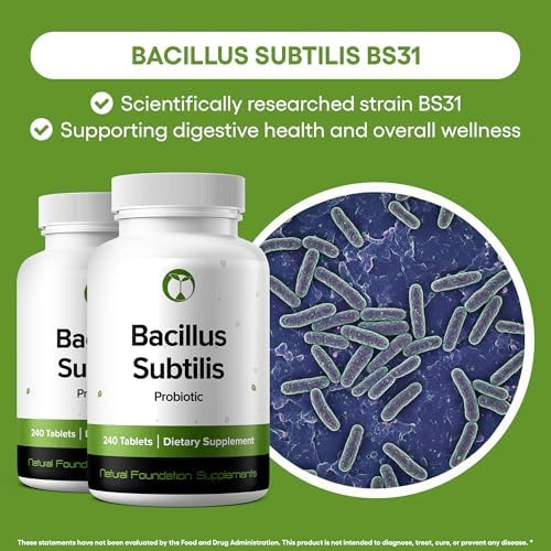 Natural Foundation Supplements Bacillus Subtilis Probiotic Supplement 240 Tablets 3 Billion CFU Probiotics for Men & Women Supports Intestinal Digestive & Gut Health (240, Bacillus Subtilis)