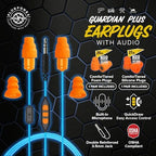 Plugfones Guardian Plus Earplug Headphones in-Ear Earplug Earbud Hybrid with Noise Isolating Mic and Controls - 27-29dB Noise Reduction in-Ear Headphones (Orange & Blue)