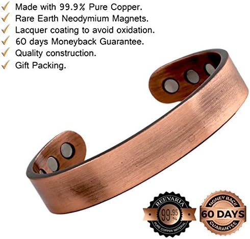 Pure Copper Plain Magnetic Heavyweight Cuff Bracelet for Men, with 8 Magnets 3500 Gauss