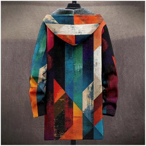 BIVENANT Mens Long Cardigan Hoodies Color Block Hooded Jacket Horse Print Open front Sweater Hoodie with Pockets Coat