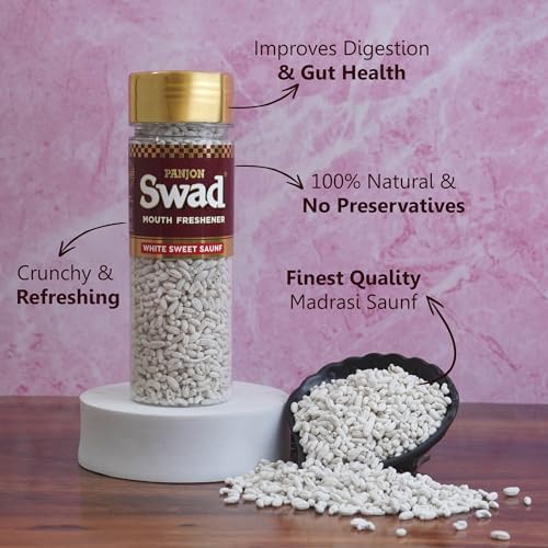 Panjon Swad Mukhwas Mouth Freshener 1 Bottle, 100g (White Sweet SAUNF)