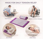 Acupressure Mat & Pillow Set – Extra-Long 29” Acupressure Therapy for Back & Neck Pain Relief, Sciatica, Stress Relief & Sleep Support – Includes Carry Bag & Hot/Cold Pack (Purple)