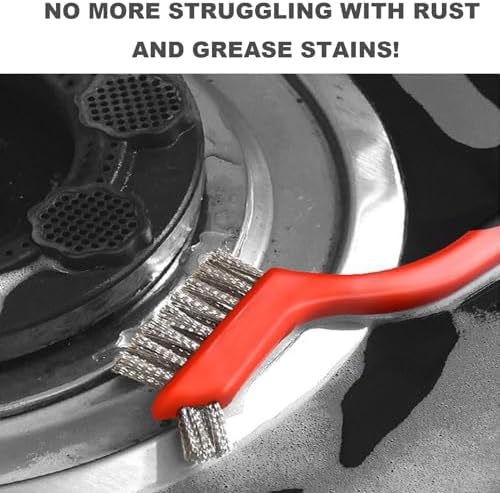 4 Pcs Kitchen Stove Cleaning Brush Set Brass Wire Brushes for Range Hood Grease Grime Heavy Duty Stainless Steel Brushes and Scraper for Gas Burners Cooktop Pot Pan