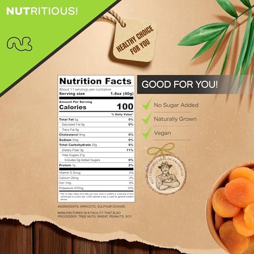 NUT CRAVINGS - Dried Turkish Apricots, No Sugar Added, Unsweetened (16oz, 1 LB) Sweet Healthy Snack, Vegan, Resealable Bag