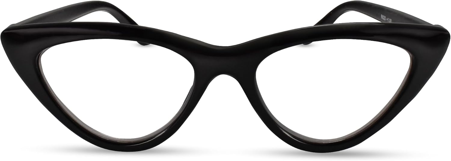 2SeeLife Premium Cat Eye TR-90 Reading Glasses for Women – Narrow–Medium Fit, Sturdy Frame, Spring Hinges, Stylish Readers, Black, +1.00