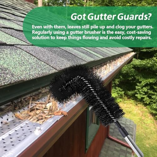 Gutter Cleaning Tools from The Ground, RV Rain Gutter Cleaning Brush with Pole, No Ladder Needed for Removing Leaves Debris from Roof Gutters, Leaf CleaningTool, Long-Reach Gutter Cleaner Tool, Black