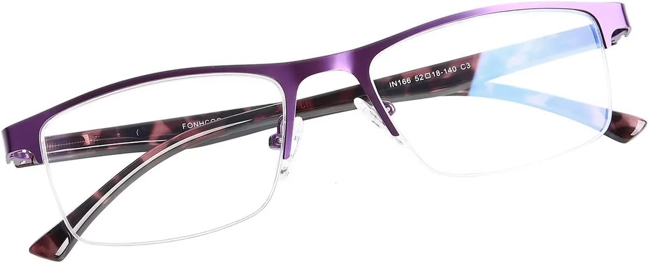 FONHCOO Reading Glasses for Women Men, Blue Light Blocking Reading Glasses Metal Half Frame Computer Readers