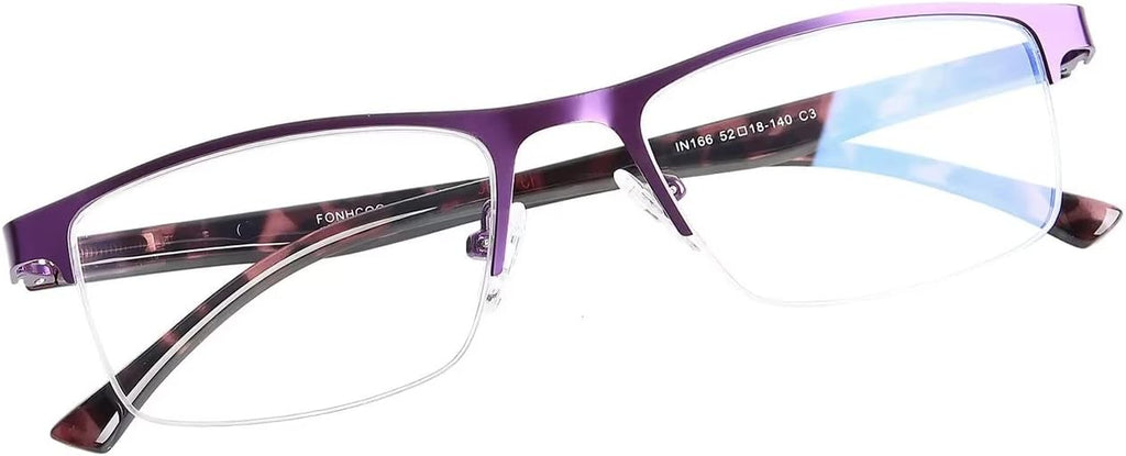 FONHCOO Reading Glasses for Women Men, Blue Light Blocking Reading Glasses Metal Half Frame Computer Readers Anti UV/Glare
