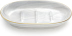Luxspire Soap Dish Holder, Ceramic Marble Soap Tray Bar Soap Holder with Gold Trim, Oval Sponge Case Box Hand Soap Plate Container for Bathroom Vanity Shower Kitchen Sink Easy Cleaning, Marble White