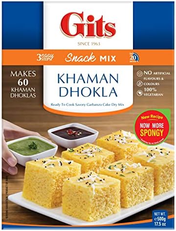 Gits Khaman Dhokla Instant mix 87.5 Oz (Pack of 5X17.5 Oz each) Ready to Cook Indian Breakfast, Snack Meal | 100% Vegetarian, Easy Recipe, No Artificial Colors, Flavors, Preservatives.