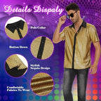 Zando Men's Sequin 70s 80s Disco Shirt - Retro Short Sleeve Button Up Costume Halloween New Year Party Outfit Top & Clubwear