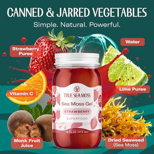 TrueSeaMoss Sea Moss Gel – Made in USA – Wildcrafted Seamoss, Fruits & Jarred Vegetables – Strawberry, Pack of 1 (Labels may Vary)