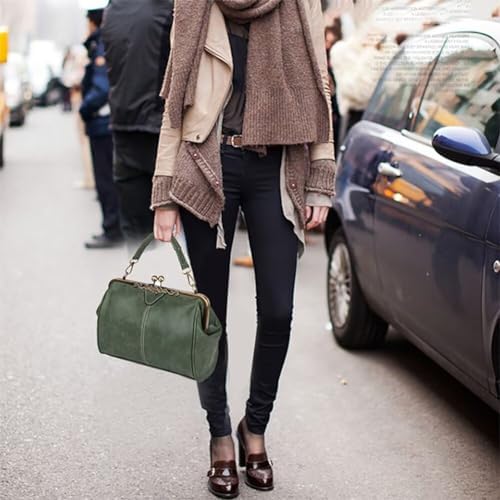 Handbag for Women Leather Shoulder Bag Kiss Lock Top Handle Satchel Purse Vintage Crossbody Bag Evening Clutch Purses
