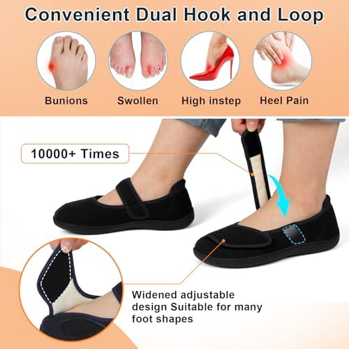 JOINFREE Womens Wide Diabetic Slippers Adjustable Comfort House Shoes Extra Wide Width Bedroom Slipper for Edema Swollen Arthritis Elderly Indoor Outdoor