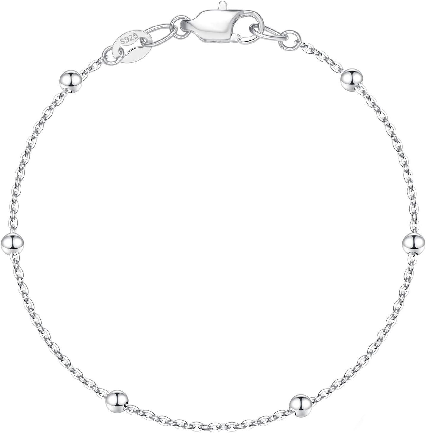 IEFWELL S925 Sterling Silver Bracelet for Women - 14K-Real-Gold-Plated Satellite Bead Chain Bracelet, 6.5/7/7.5/8/8.5/9 Inches Sterling Silver Chain Bracelets, Valentines Gifts Jewelry for Women