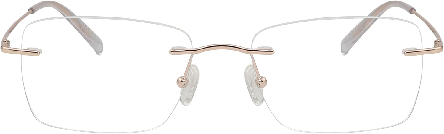 Eyekepper Titanium Rimless Eyeglasses Frameless Rectangle Eyewear Frame Women Men Gold +0.00