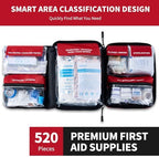 520 Pieces Premium First Aid Kit - Large Emergency Medical Kit for Survival, Car, Home, Travel, Camping, Backpack, Hiking, School (Red)