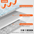 VEVOR Double Reflective Insulation Roll, Foam Core Radiant Barrier, 3.2 mm 48 in x 50 ft, Double-Sided Aluminum Foil EPE Foam Heat Reflective Shield, Thermal Insulation Roll for Window RV Roof