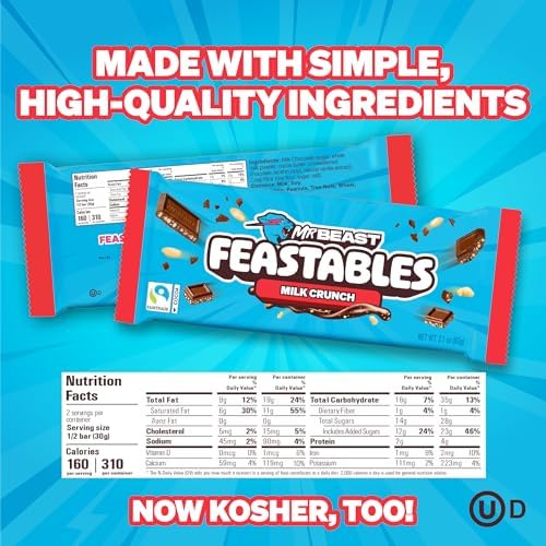 MrBeast Feastables Milk Crunch & Caramel Bars Bundle, King Size, 20 Count, Crispy & Caramel Filled Chocolate Candy, 2.1oz Each