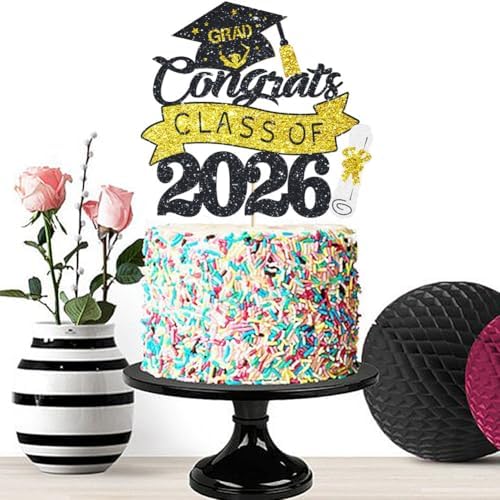 Class of 2026 Cake Topper Gold Glitter Congrats Grad Cake Topper You Did It Cake Decor for 2026 Senior High School/College/University Happy 2026 Graduation Party Supplies Decorations