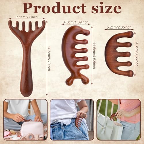 ProSuites 3 Pcs Wooden Head Scalp Massager Comb, Head Massage Tool for Relaxation Hair Gua Sha Comb for Mother,Gaughter,Wife