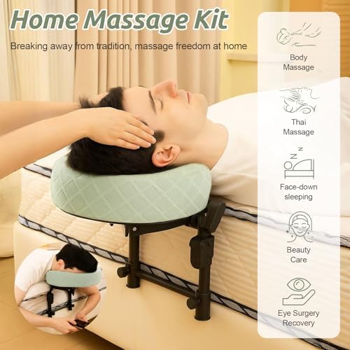 Massage Headrest for Bed, Adjustable Massage Face Cradle at Home, Portable Massage Table Kit for Sleeping Mattress, Face Down Pillow After Eye Surgery (with Armrest Shelf & Breast Pillow)