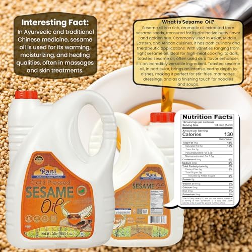 Rani Sesame Oil 169 Ounce (5 Liter) Cold Pressed | 100% Natural | NON-GMO | Vegan | Gluten Free