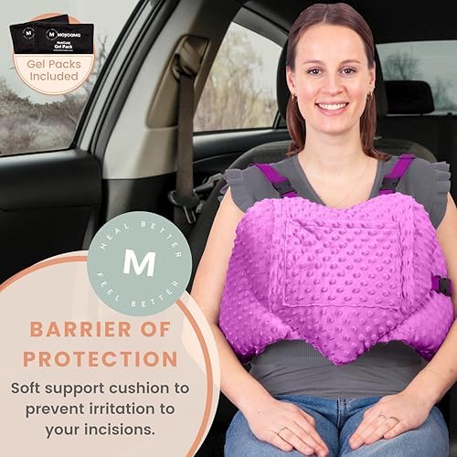 MOYOAMA Post Mastectomy Pillow Heart - 4 Pcs Protective Set - Cozy Hand Muff & 5 Built-in Pockets - Breast Surgery Must Haves,Breast Reduction Recovery Supplies, Breast Augmentation,Post Op Essentials