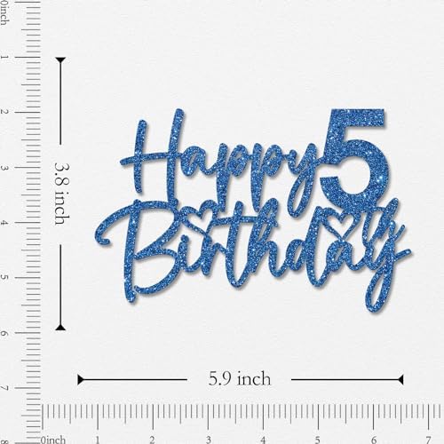 WeBenison Happy 5th Birthday Cake Topper Children's 5th Birthday Cake Topper Boy or Girl Five Years Old Birthday Party Decorations Blue Glitter