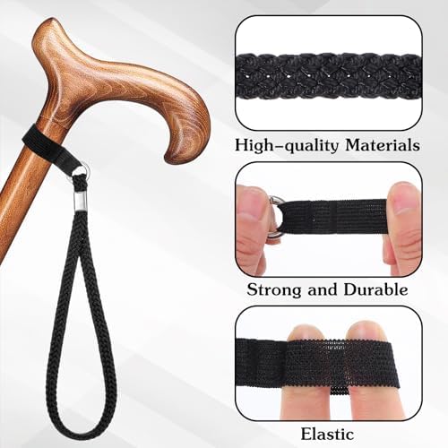2PCS Walking Cane Wrist Strap, Adjustable Walking Stick Wrist Straps Elderly Crutches Accessories for Foldable Walking Stick Standing Canes (Black)