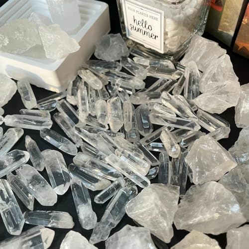 DUQGUHO Clear Quartz Crystals Points Bulk Healing Crystal Stones Irregular Shape Raw Quartz Points Crystal Wand for Jewelry Making Polishing Cabbing Reiki Energy Balance 0.4-1.18" 0.22 lb