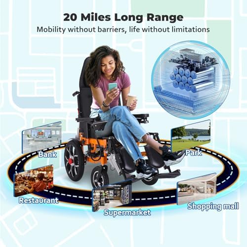 20Miles Long Travel Range,Lightweight Reclining Electric Wheelchair for Adults,All Terrain Foldable Intelligent Motorized Wheelchair,Power Reclining Wheelchair for Travel and Daily Use(Wider 21")