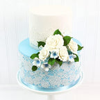 Global Sugar Art Hydrangea Blossom Sugar Cake Flowers, White with Blue - Wired- 36 Count by Chef Alan Tetreault