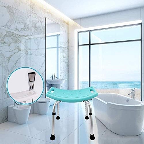 Bath Stool,Shower Chair with Shower Slot,Adjustable Height Anti-Slip Seat for Bathroom Safety - Senior/Handicap,Aluminium Frame,Blue