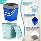 Mumufy 3 Pcs 3.5 Gallon Square Food Grade Bucket with Lid Square Bucket Pail Plastic Handles for Long Term Food Storage, Camping, Fishing, Home Organization Easy Stack and Store (Aqua,Gray,Blue)