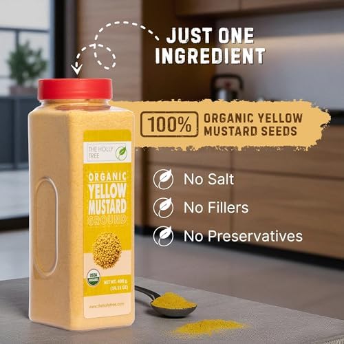Yellow Mustard Powder 14.11 oz – Ground Organic Mustard Seed for Seasoning & Cooking – USDA Organic, Kosher, Gluten Free Mustard – The Holly Tree