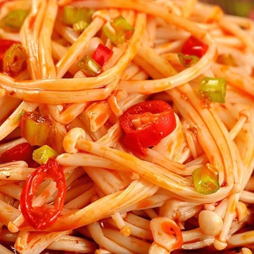 Snack Food Gifts Latiao Spicy Enoki Mushroom - Spicy Red Oil Enoki Mushroom Spicy Strip Series Ready-to-Eat Pickled Vegetables, Snack Food Chili Sauce Hot Crispy Mushroom 440 G 15.5oz