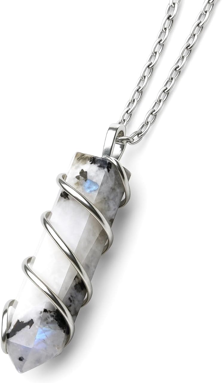 Rainbow Moonstone Healing Crystal Necklace - Lunar Pendant Balance, Inner Light, Love & Creativity