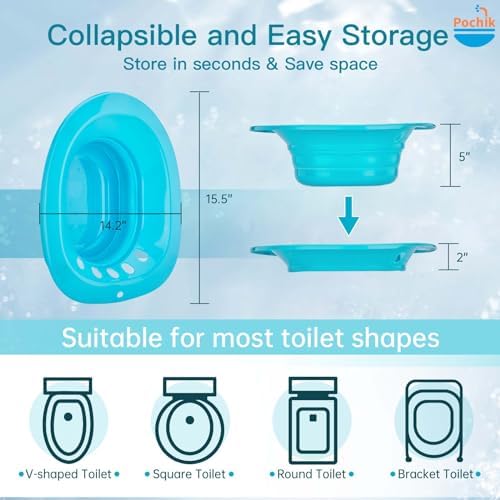 Pochik Sitz Bath for Toilet Seat, Sitz Baths for Hemorrhoids and Postpartum Care, Yoni Steam Seat, Collapsible Basin for Epsom Salt Soak, Sits Bath Kit for Women - Sapphire