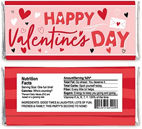 Big Dot of Happiness Happy Valentine’s Day - Candy Bar Wrapper Valentine Hearts Party Favors - Set of 24