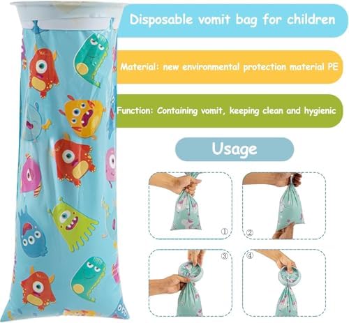 16 Pcs Kids Vomit Bags Disposable Emesis Bags 1500ml,Throw Up Puke Barf Bags Vomit Bags Disposable for Adults(Pony marine animal style)