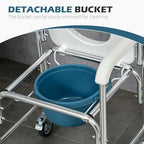 4-in-1 Commode Chair, Transport Bedside Commode Chair Padded Seat with Wheels, Rolling Shower Wheelchair for Adults, Senior, Elderly, Handicap, Disabled, Weight Capacity 300lb (U Shape Cushion)