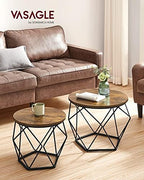 VASAGLE Small Coffee Table Set of 2, Round Coffee Table with Steel Frame, Side End Table for Living Room, Bedroom, Office, Rustic Brown and Ink Black
