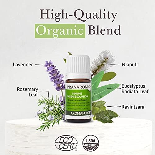 Pranarom - Aromaforce Immune Defence Wellness Blend - Eucalyptus, Rosemary, Peppermint, Corriander, and Clove Bud - 100% Pure Essential Oil Blend | USDA and ECOCERT Certified Organic (5ml)