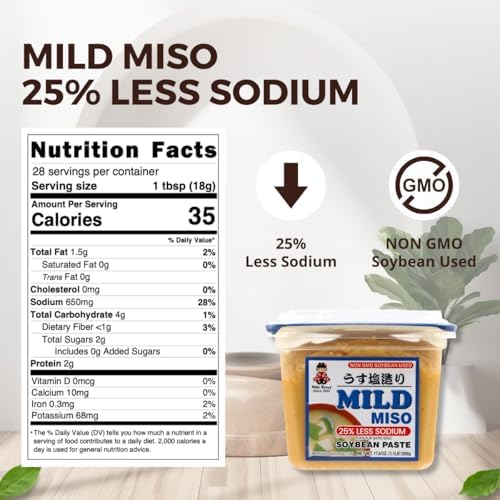 Miko Japanese White Miso, Shiro Miso Paste- 25% Low Sodium Miso Paste, All Natural Sweet Light Flavor, NON GMO 17.6oz Per Pack