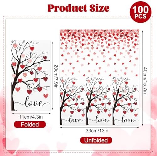 IANFEPH 100 Pcs Romantic Red Heart Napkins 3 Ply Disposable Paper Guest Hand Towels Valentine's Day Cocktail Party Napkins Decorative Love Heart Tree Napkins for Wedding Anniversary Birthday Supplies