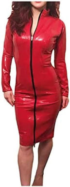 Latex Rubber Women's Club Red Long Skirt with Black Zip 0.4 Mm Size XXS-XXL,Red,M