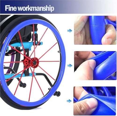 Wheelchair Push Rim Covers,1 Pair 24inch Wheelchair Push Rim Covers Silicone Non-Slip Wear-Resistant Handrim Protective Cover for Rear Wheel Grips (Blue,22 in)